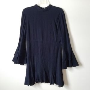 Zara Woman Black Gauze Bell Sleeve Shift Dress